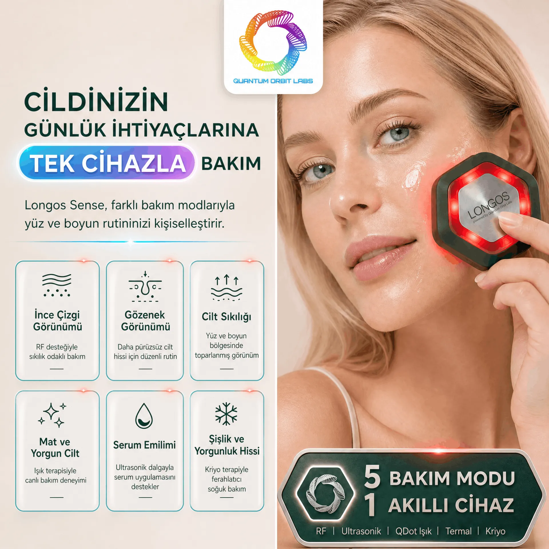 Tek cihazla cilt bakımı — 5 bakım modu
